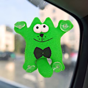 Cat in the car on suction cups