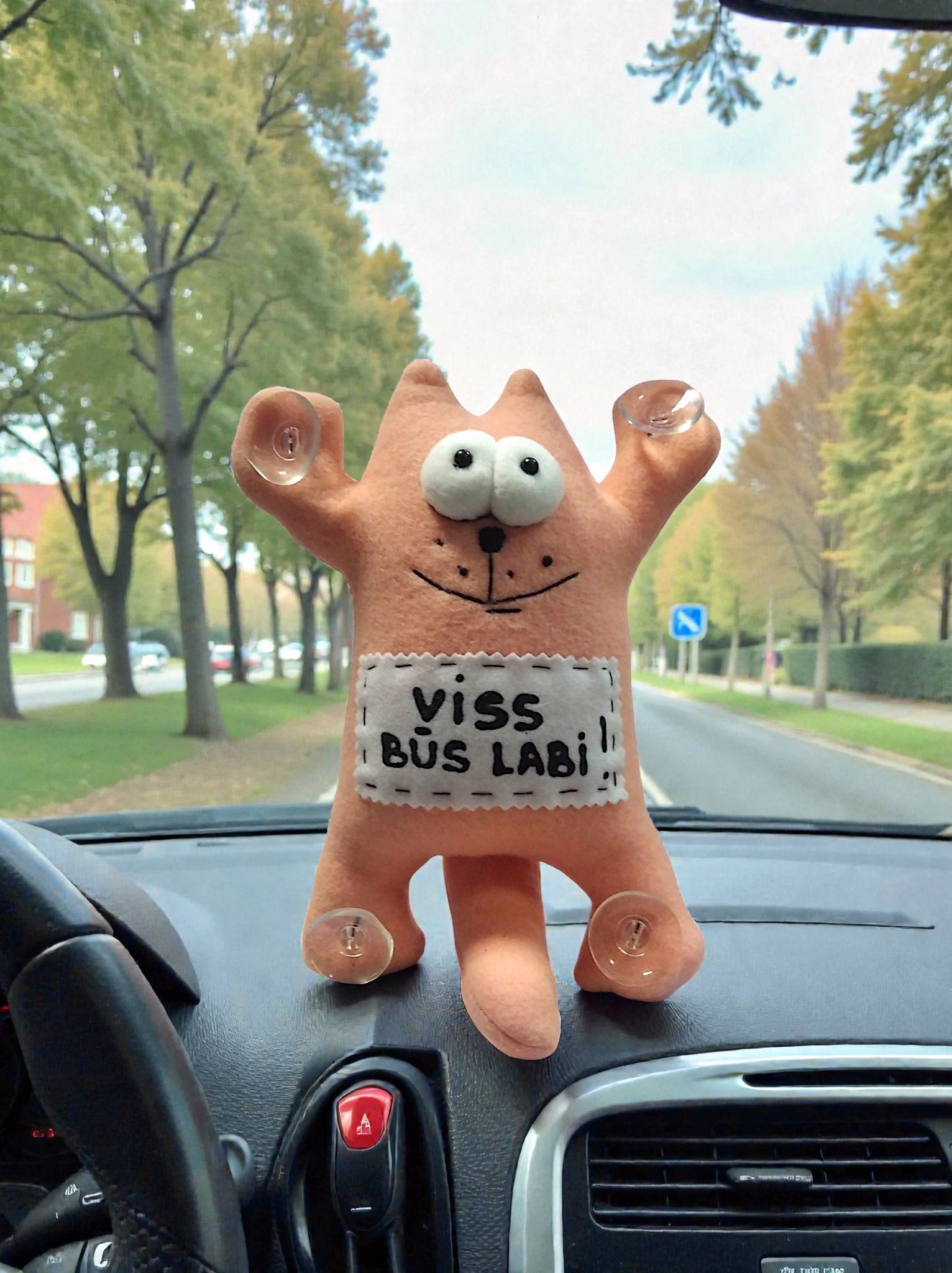 Cat in the car on suction cups