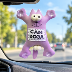 Kaķis automašīnā uz piesūcekņiem